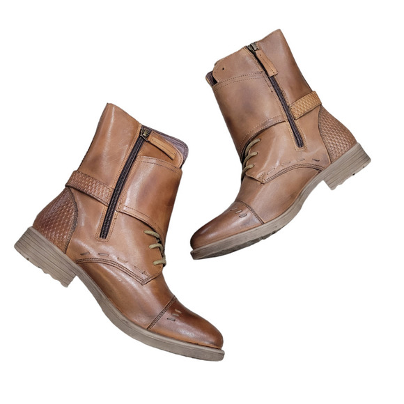 NEW Bedstu Womens Roan Deception Leather Wrap Over Combat Boots Size 8.5 Tan - Picture 3 of 9